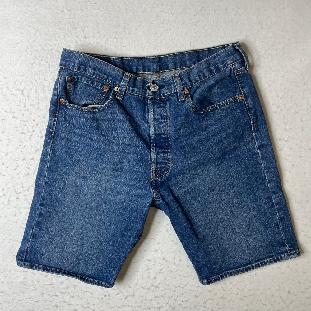 Levi's 501 Denim Shorts Mens 33 Blue Button Fly Cut Off Hem